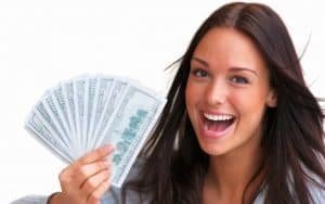 Easy Loans girl happy she has lots of cash in her hand