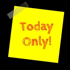 Animated sticky note tilting back and forth with the words 'same day loans!' flashing in red, indicating a limited-time offer or sale.