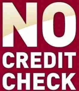 No credit check phones" sign in bold white and yellow letters on a red background.