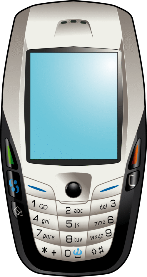 Guaranteed Mobile Phone Contracts An illustration of an early 2000s era mobile phone with a physical numeric keypad and small blue screen.